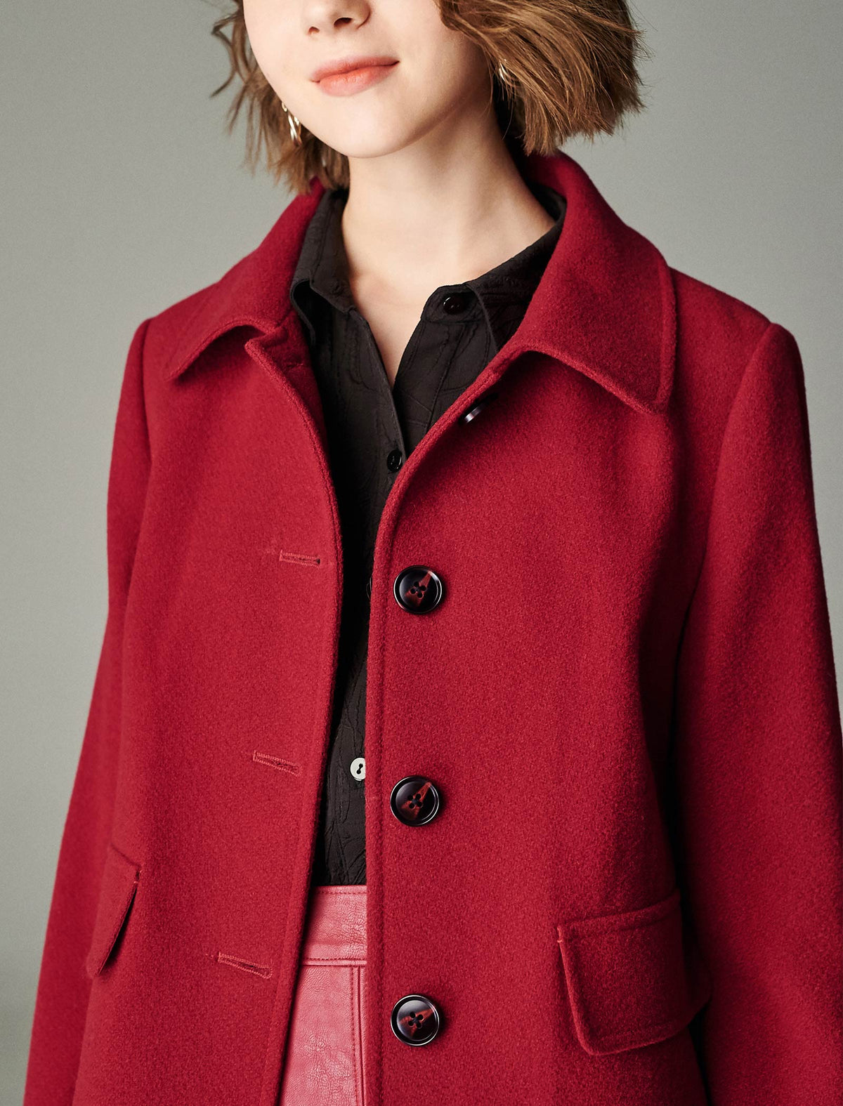 Wool Blend Textured Collared Button-Front Jacket