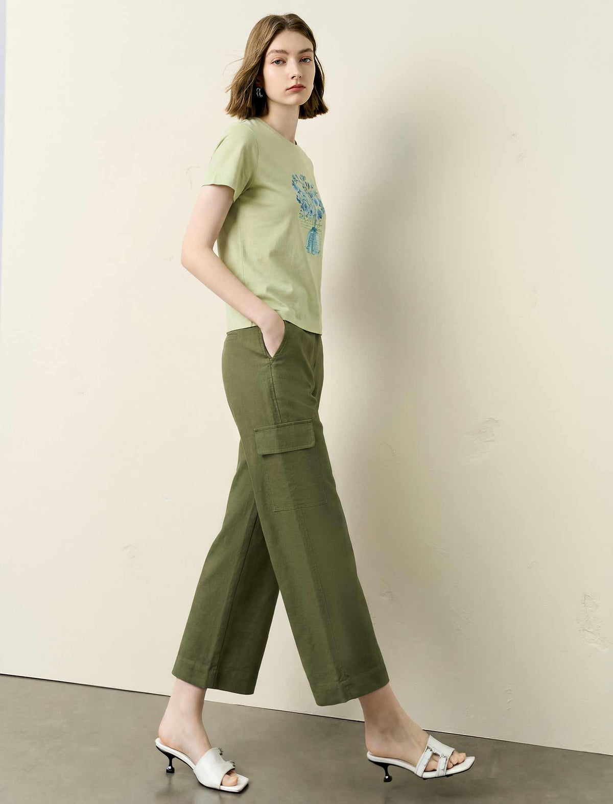 Cotton Straight‑Leg Ankle Cargo Pants