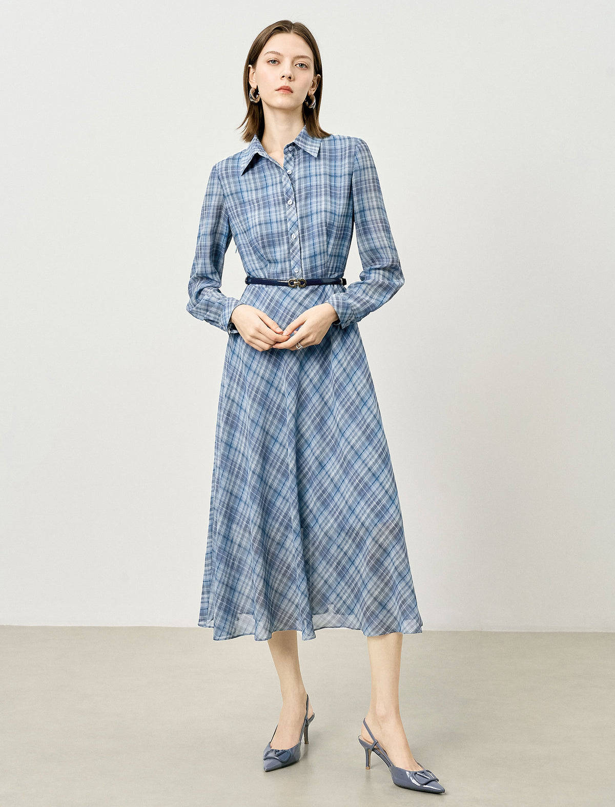 Plaid Belted Fit Flare Midi Dress