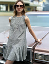 Heathered Mixed-Yarn Sleeveless Ruffle-Hem Dress
