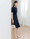 Vintage Collar Zipper Front Short Sleeve Knee Length Dress