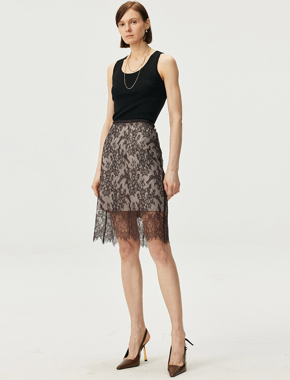 Sheer Lace Midi Skirt