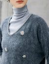 Wool and Mulberry Silk Blend Beaded V-Neck Sweater