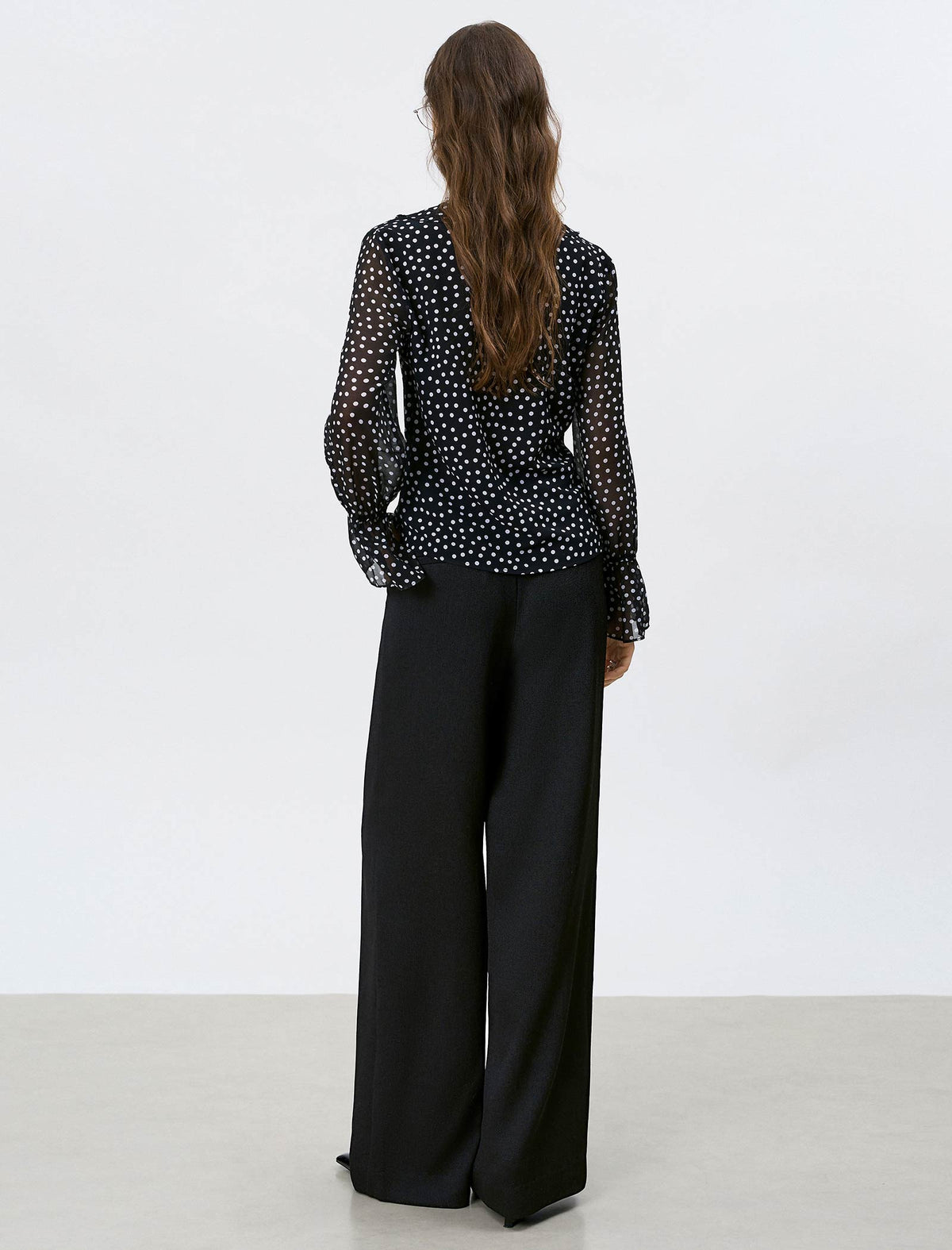 Black Polka Dot Ruffled Chiffon Blouse