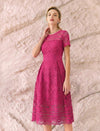 Vintage Lace Waist-Cinched Ruffle Dress