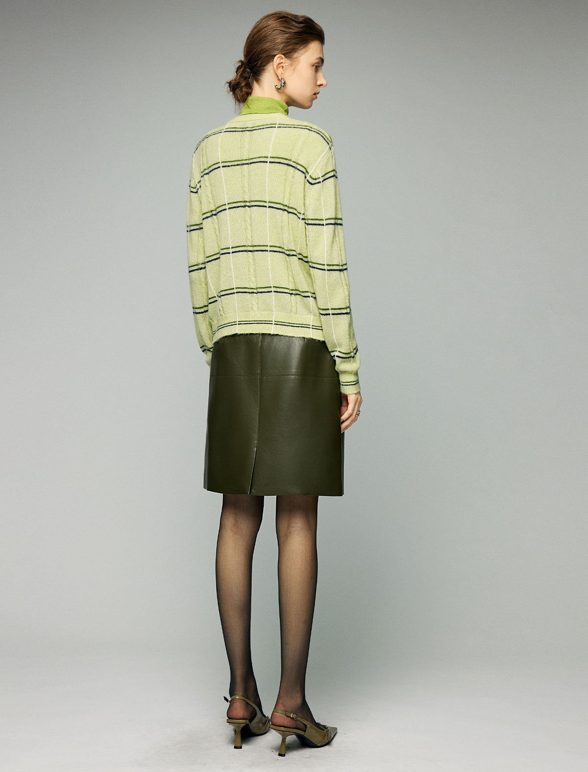 Panel-Seam High-Waist A-Line Midi Skirt