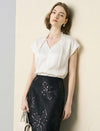 Acetate Satin V-Neck Cap Sleeve Blouse