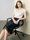 Acetate Satin V-Neck Cap Sleeve Blouse