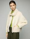 Wool Blend Contrast-Panel Stand-Collar Zip-Front Cropped Jacket