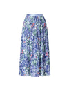 Blue Base Floral Print Pleated Midi Skirt