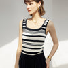 Striped Knit Square Neck Slim Fit Tank Top - Black White Stripes