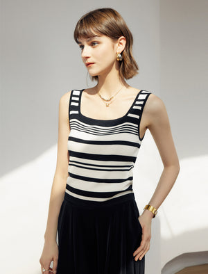 Striped Knit Square Neck Slim Fit Tank Top