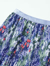 Blue Base Floral Print Pleated Midi Skirt