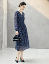 Floral Print V-Neck Long Sleeve Midi Dress