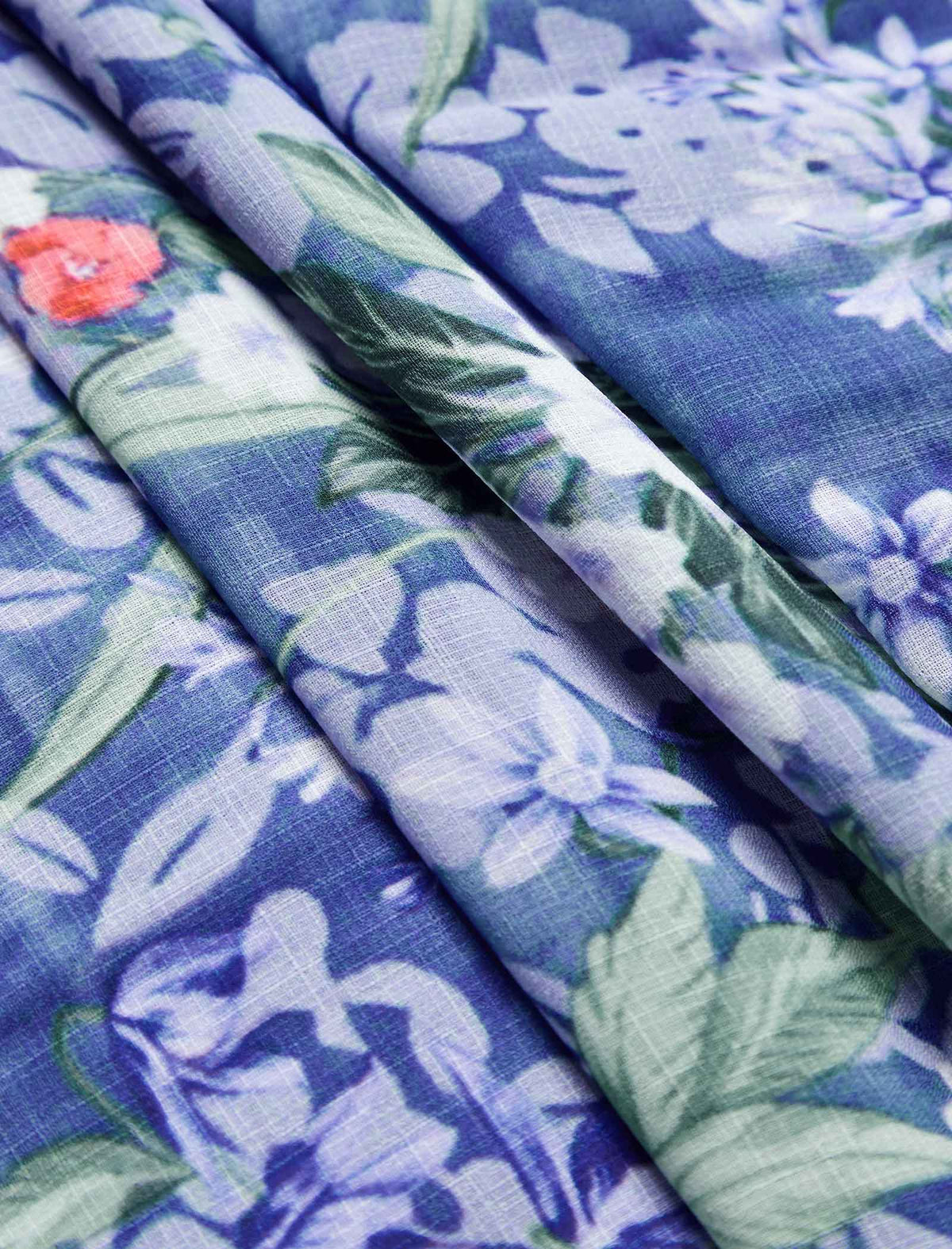 Blue Base Floral Print Pleated Midi Skirt
