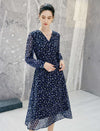 Floral Print V-Neck Long Sleeve Midi Dress