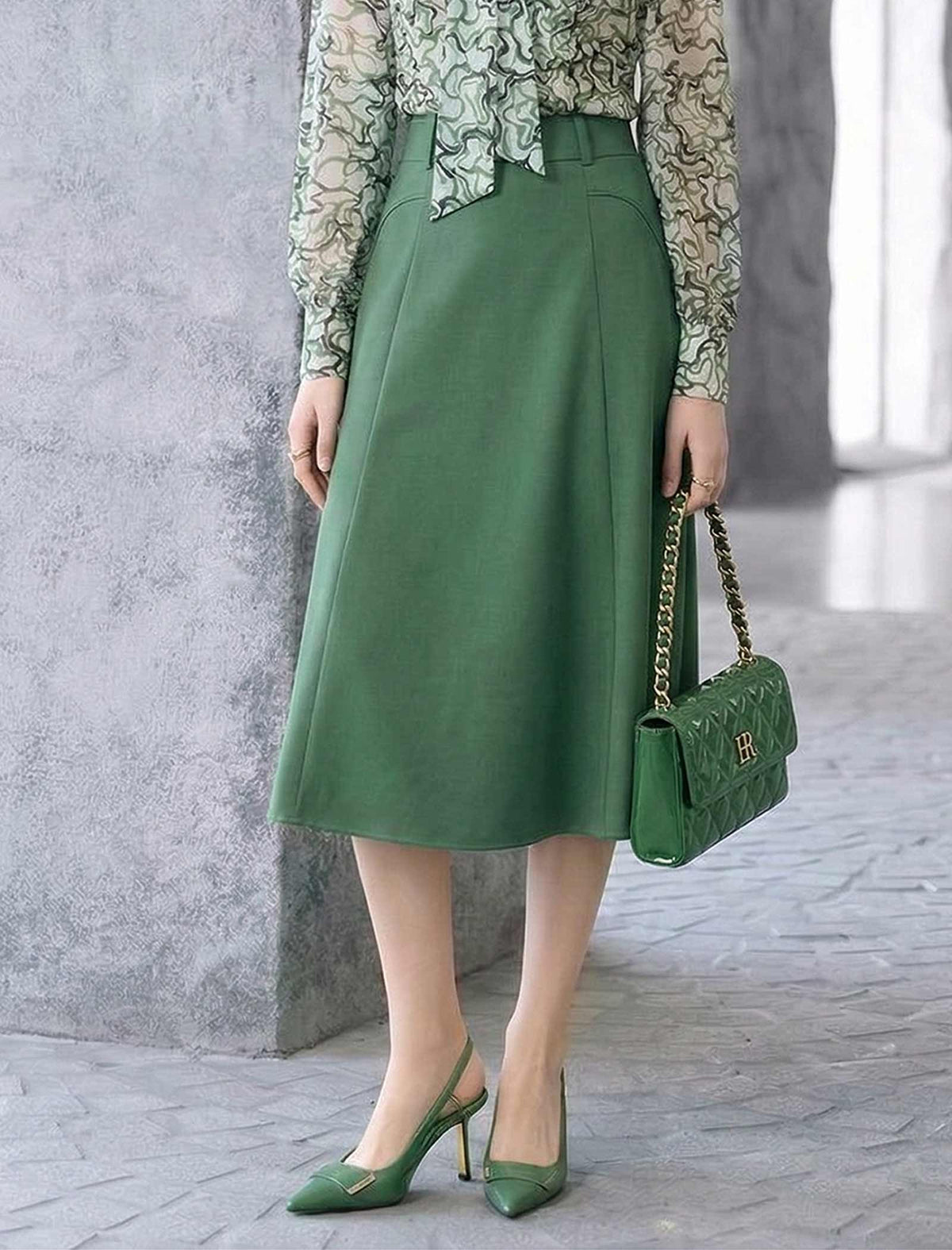 High Waisted A Line Midi Skirt