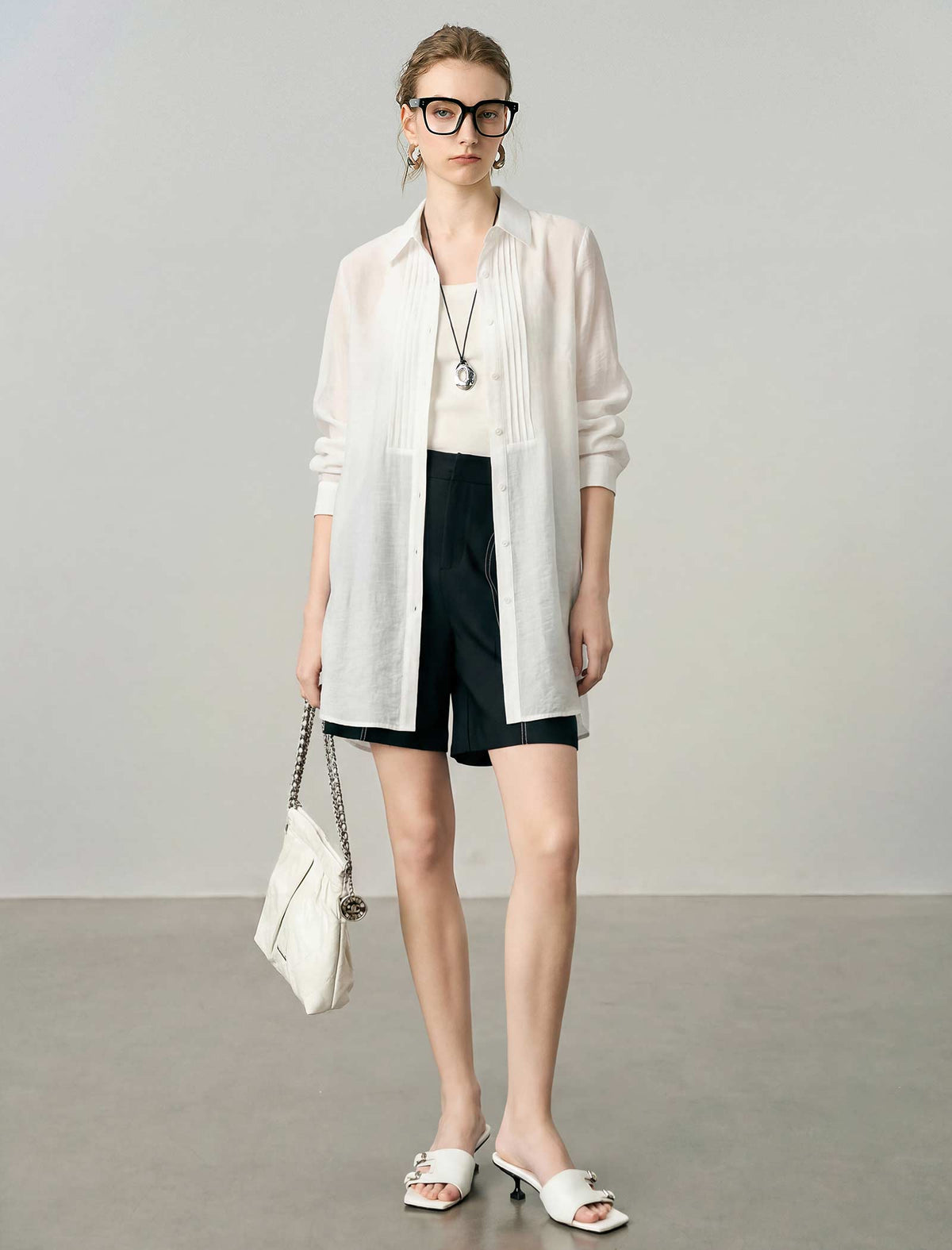 Lightweight Longline Pleated Shirt