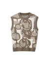 Crew Neck Abstract Art Jacquard Knit Vest