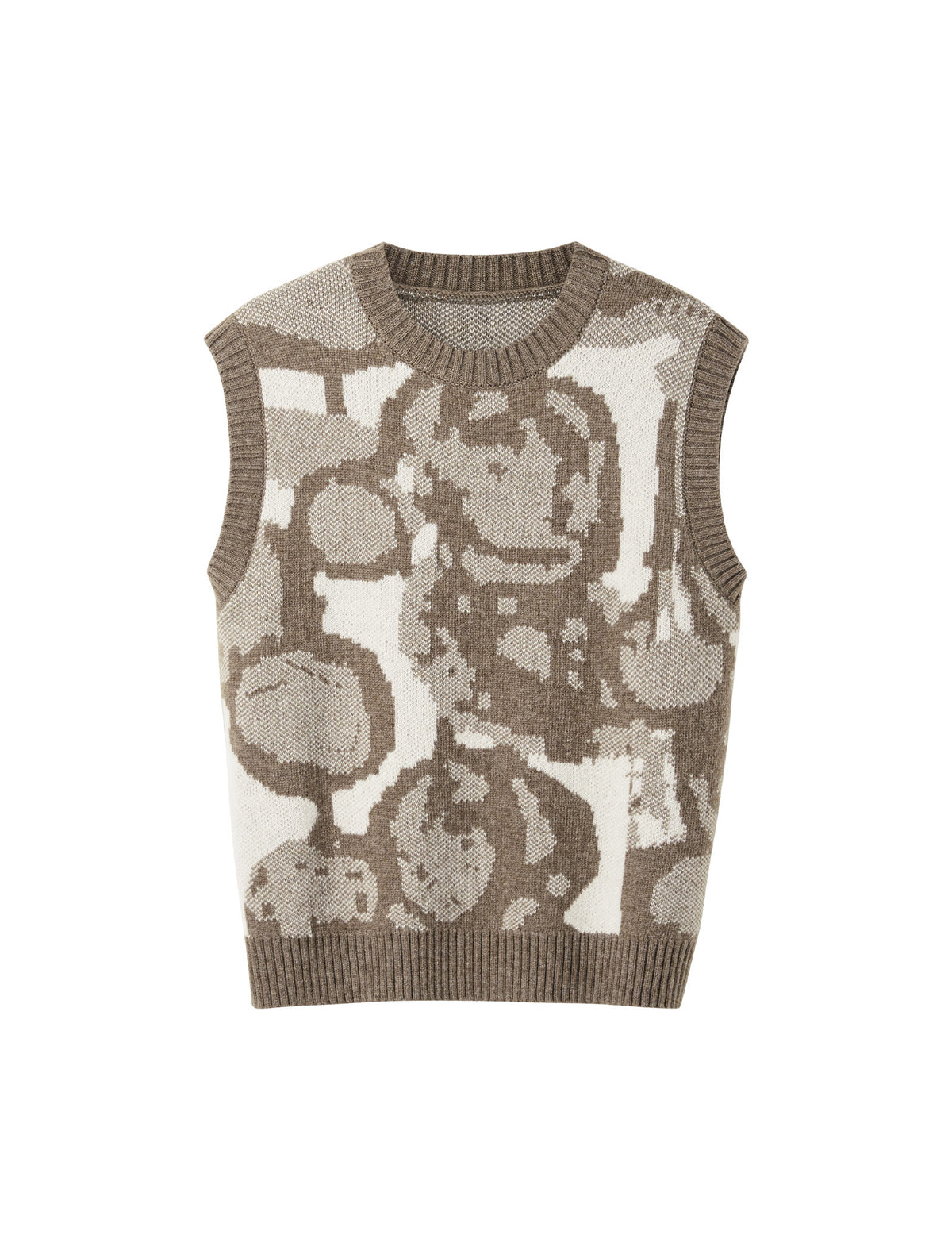 Crew Neck Abstract Art Jacquard Knit Vest