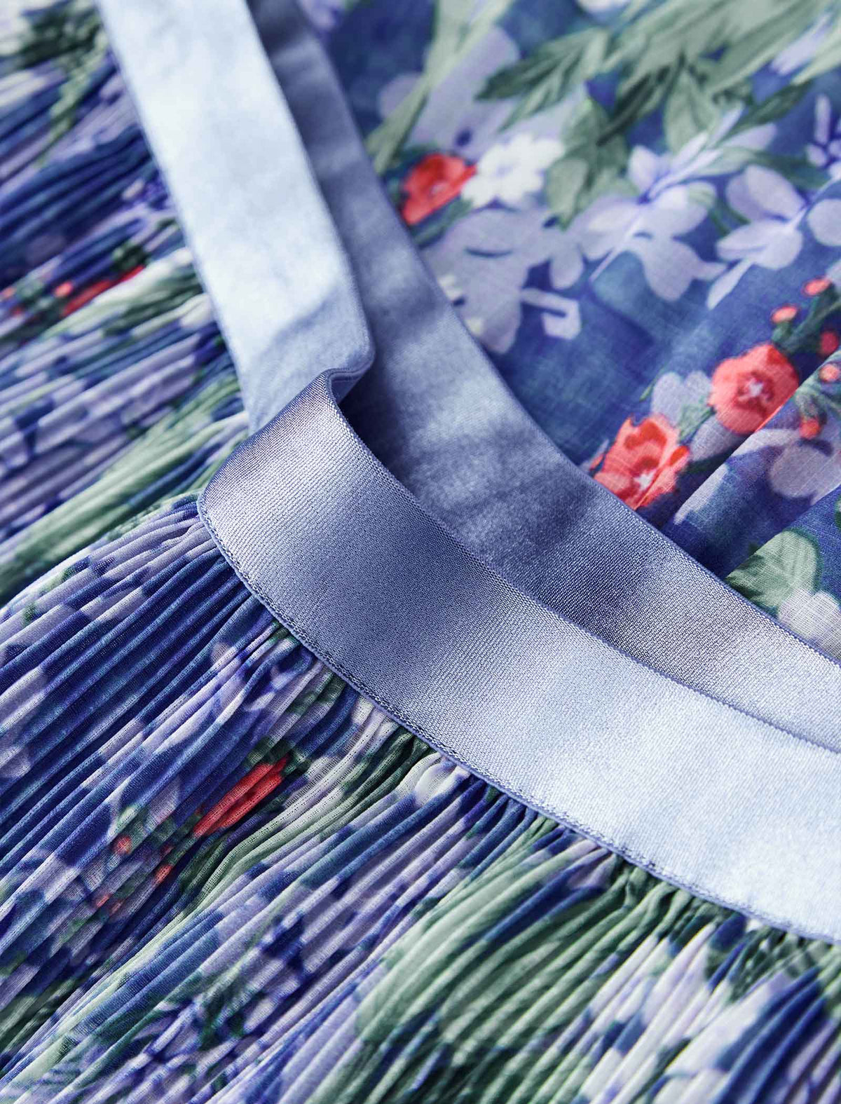 Blue Base Floral Print Pleated Midi Skirt