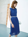 Royal Blue Pleated Sleeveless Midi Dress