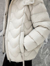 Wave-Quilted Hooded Drawstring Cropped Puffer Jacket