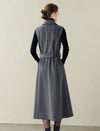 Wool Blend Tailored Sleeveless Midi Dress with Belt
