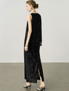 High-Waisted Sequin Column Midi Skirt