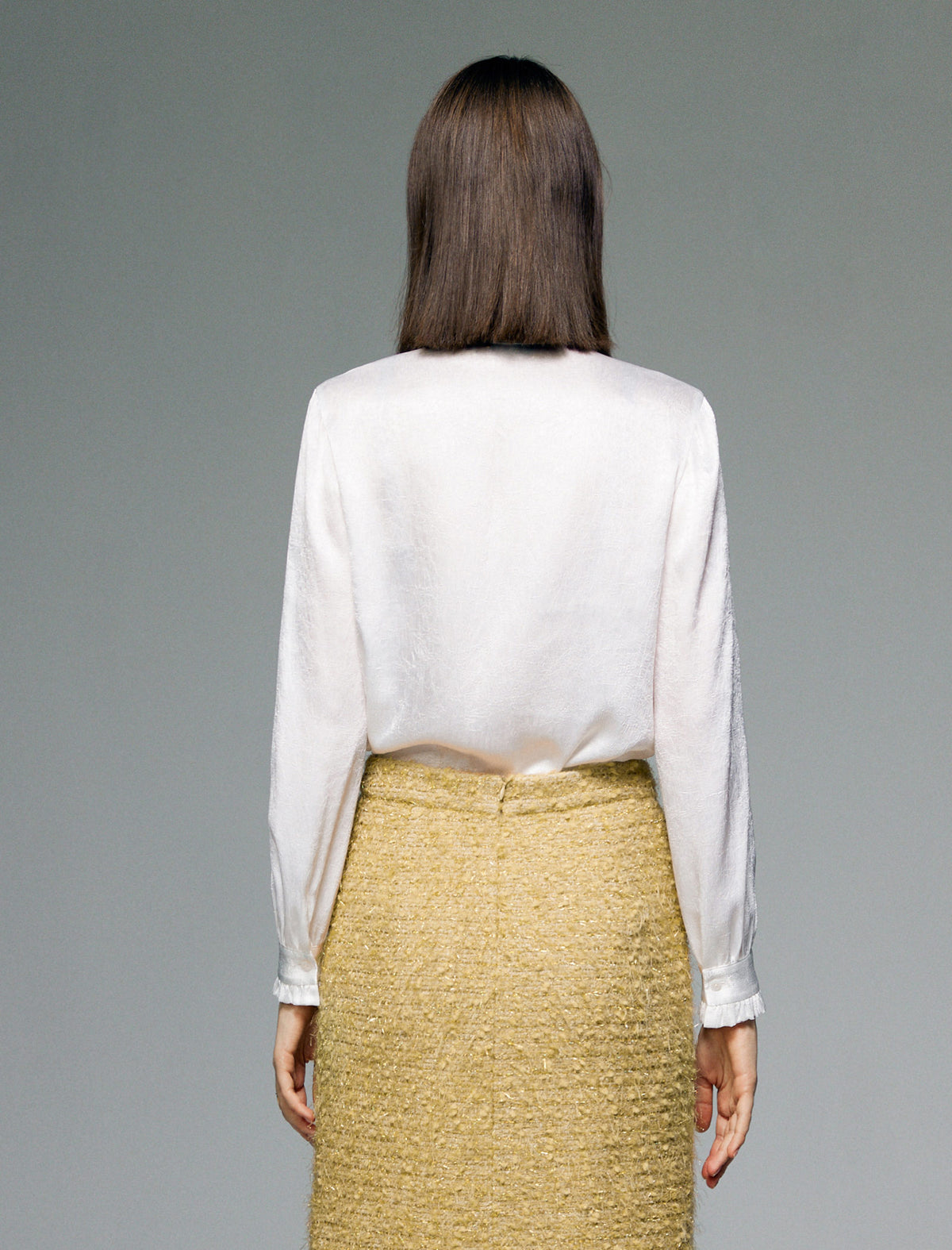 V-Neck Tie-Waist Long-Sleeve Blouse