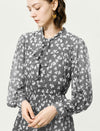 Grey Sheer Tie-Neck Floral Midi Dress