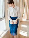 White Tie-Neck Youthful Office Chiffon Blouse