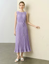 Lavender Waist Tie Ruffle Hem Pleated Sleeveless Midi Dress