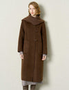 Wool-Tencel Blend Removable Knit Hooded Scarf Long Coat