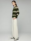 Striped Crewneck Drop-Shoulder Button-Front Cardigan