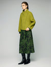 Wool Blend Ruched-Lapel Raglan-Sleeve Cropped Jacket