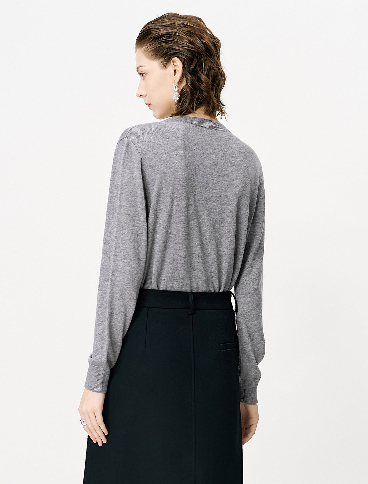 Gray Embroidered Loose Knit Cardigan