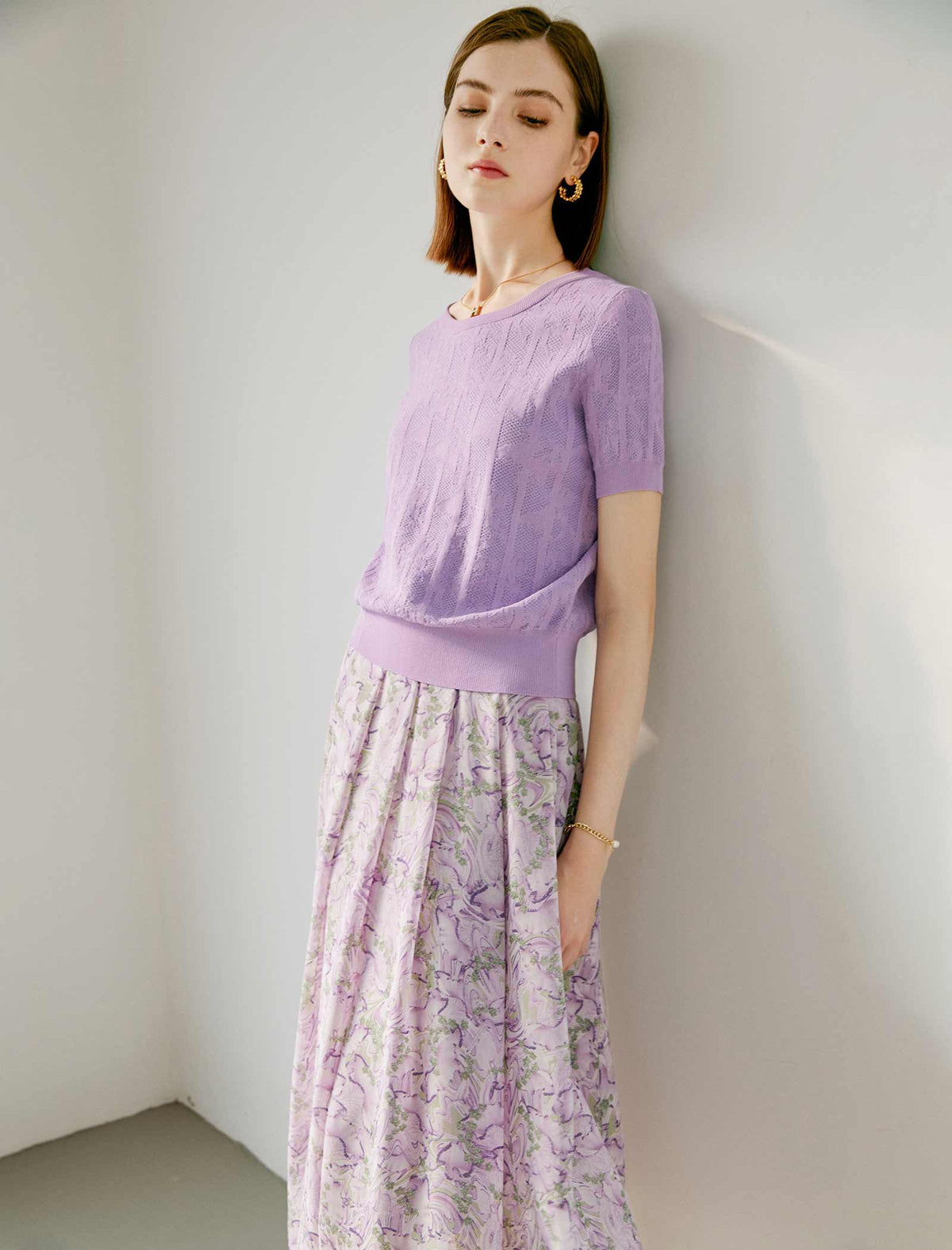 Floral Chiffon Pleated A-Line Skirt