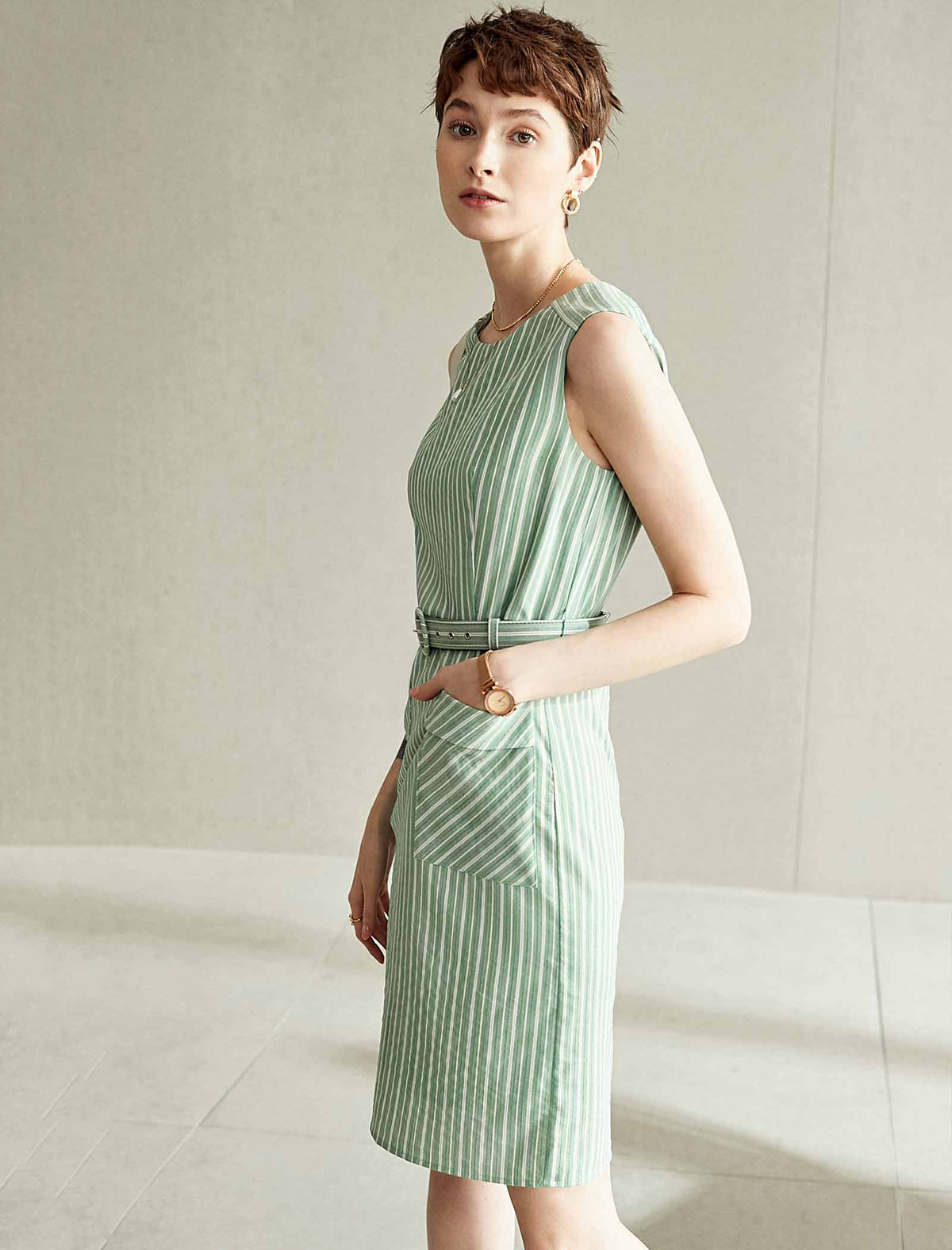 Sleeveless Striped Sheath Dress