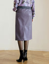 PU Leather Back Slit Midi Skirt