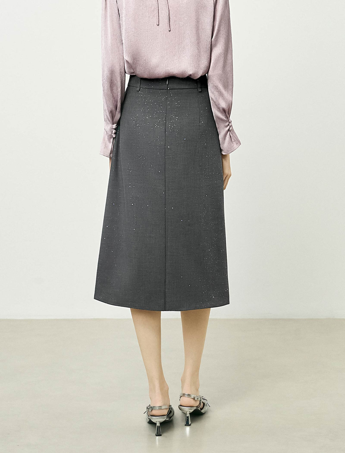 Sparkle Detail Side Slit Midi Skirt