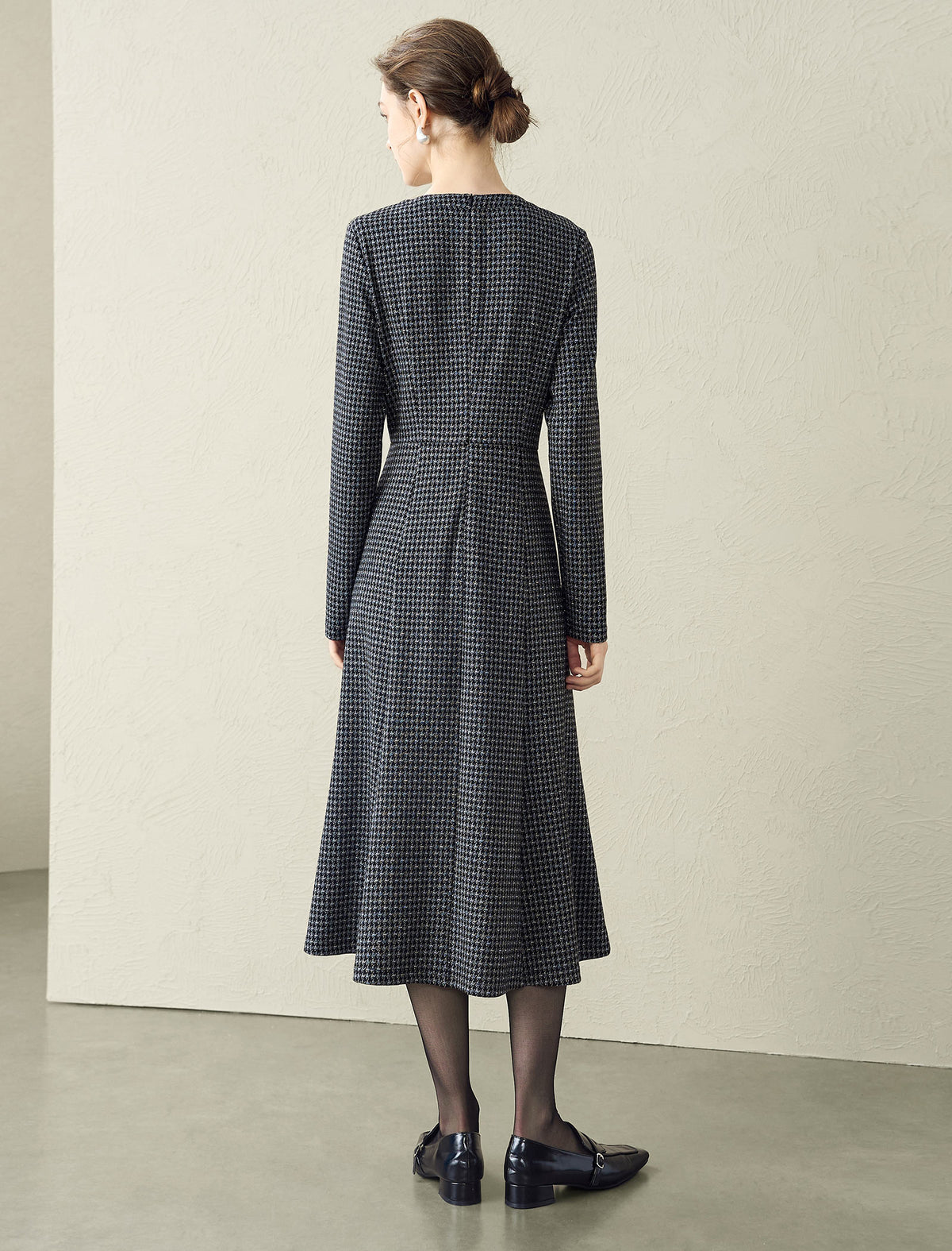 Fringe Tweed V-Neck Midi Dress