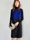 100% Wool Colorblock Crewneck Sleeveless Dress