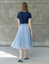 High-Waisted Shimmer Tulle Pleated Midi Skirt