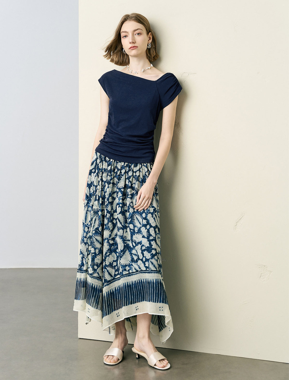 Floral Print Asymmetrical Midi Skirt