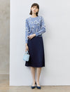 Navy High Waist Pleated Midi Skirt