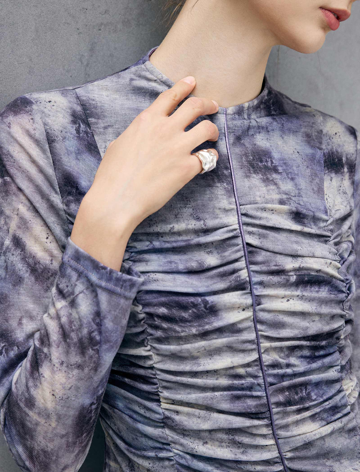 Watercolor Print Long Sleeve Fitted Dress