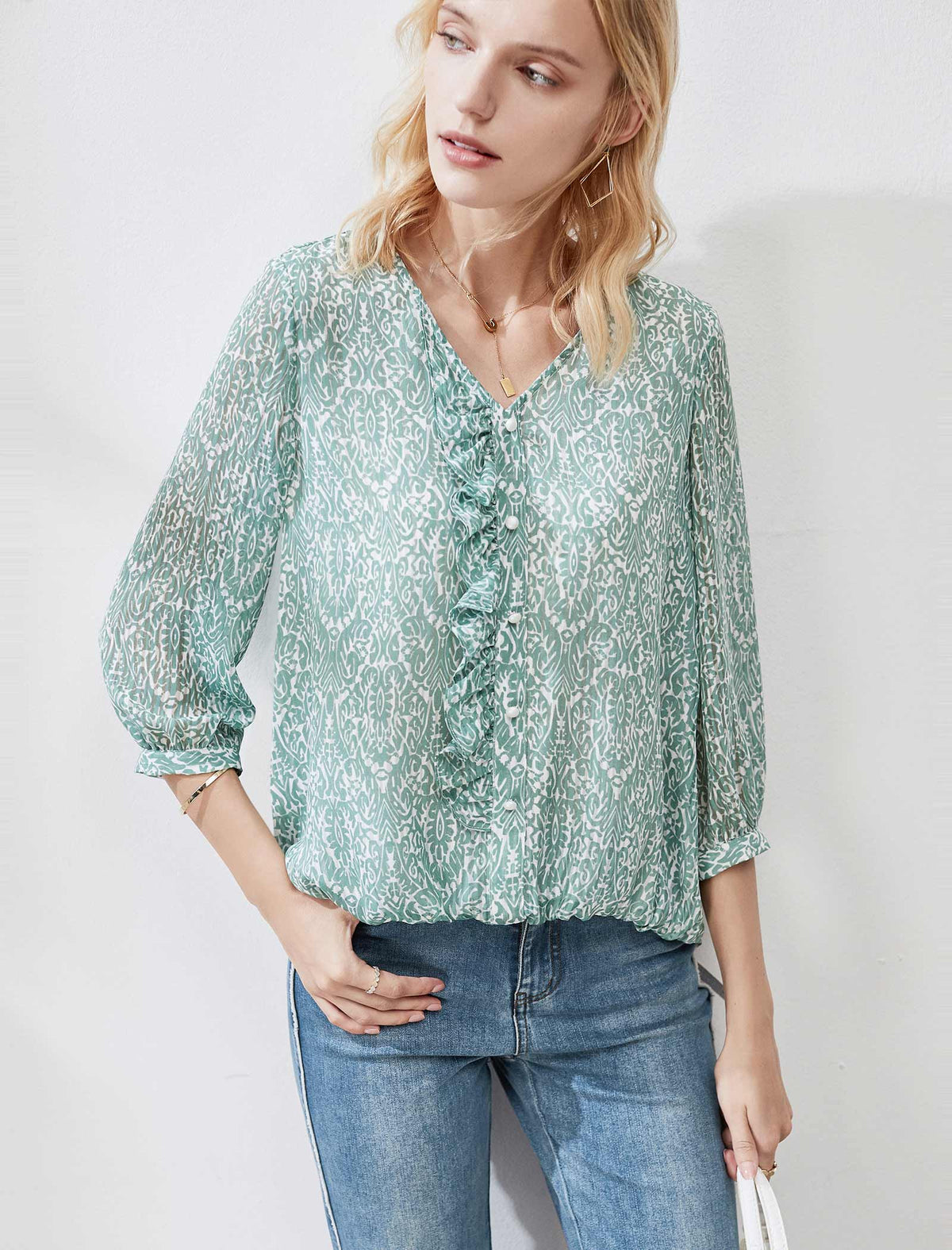 V-Neck Floral Chiffon Top
