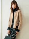 Wool Blend Herringbone Stand-Collar Relaxed Jacket