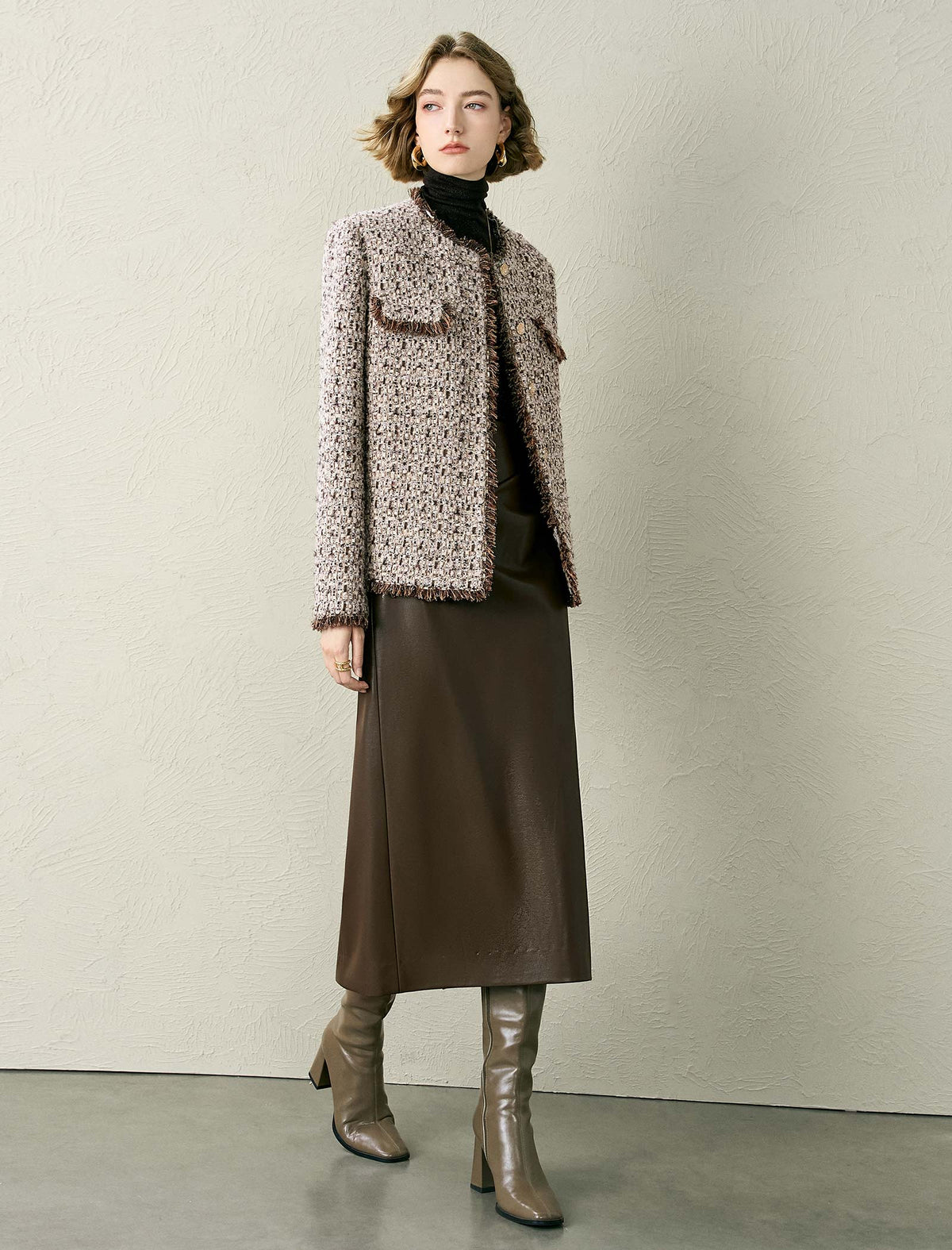 Brown Faux Leather Midi Skirt